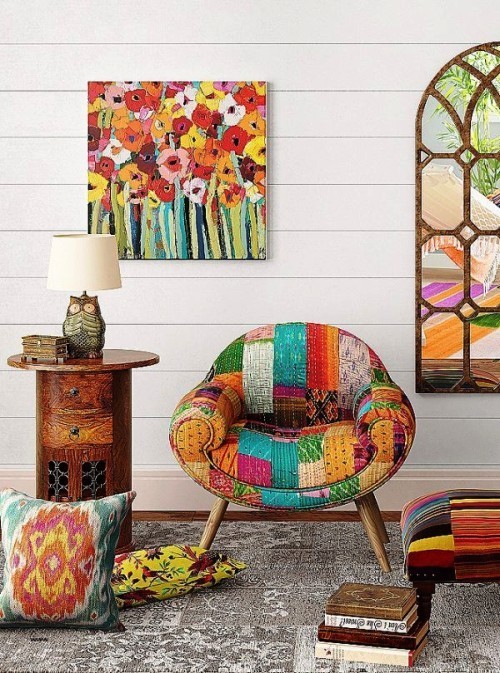 Patchwork moderní křeslo v orientálním barevném stylu boho