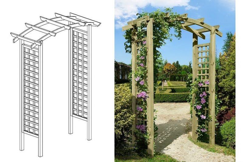 Pergola předem s popínavými rostlinami