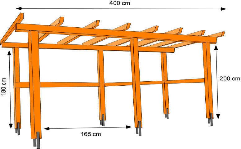 Dřevěná stavebnice pergoly s velikostí na skice