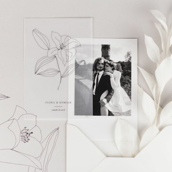 Προσκλητήριο γάμου διαφανές χαρτί Atelier Rosemood τάση γαμήλιας πρόσκλησης
