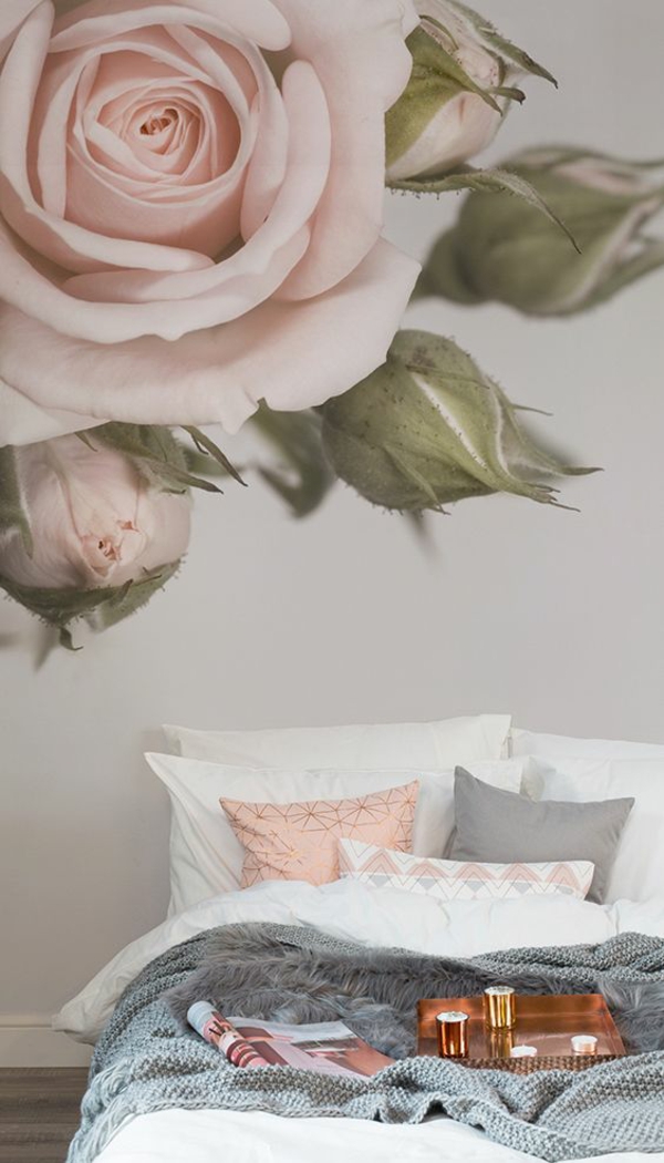 romantisk soverom design elegant vegg tapet rosemønster