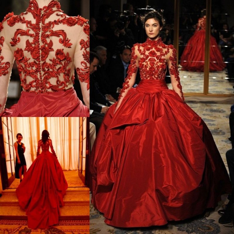 שמלות כלה אדומות חצאית רחבה צמרת סרוגה אלגנטית מאוד