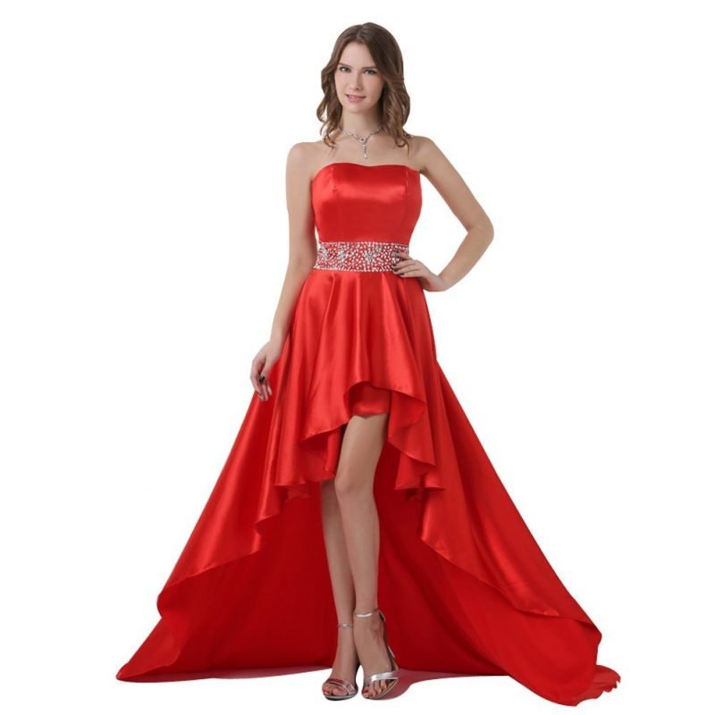 שמלות כלה אדומות חצאית אדומה בוהקת א -סימטרית