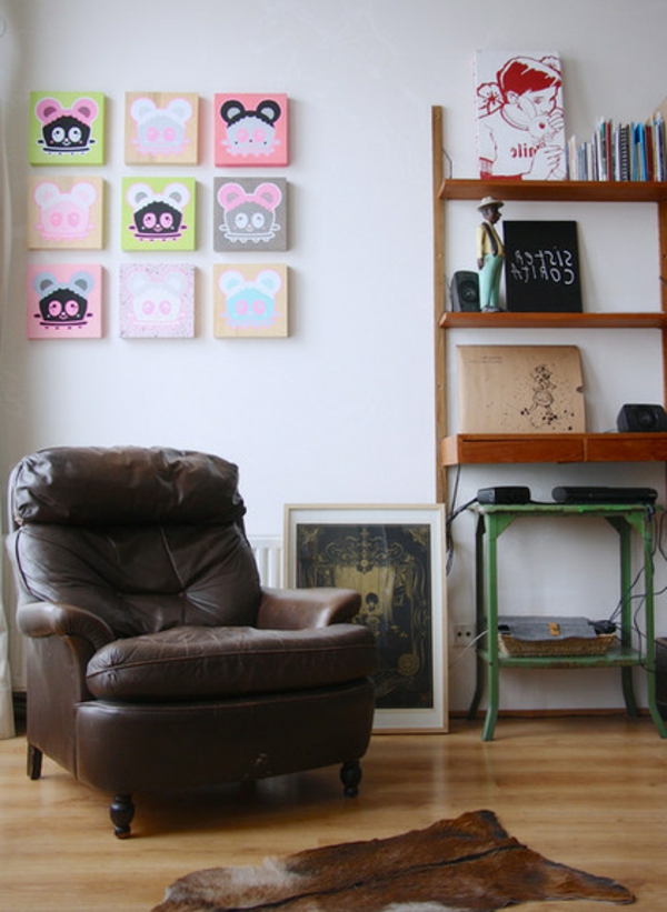 Δημιουργήστε τέχνη στο σπίτι ράφια πολυθρόνας με δερμάτινο καναπέ