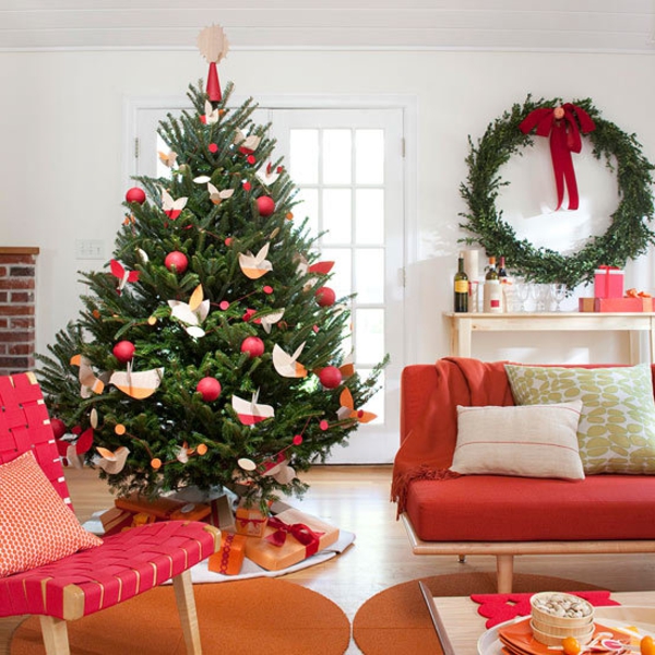 סלון חג המולד יפהפה חג המולד ספה זר כתום אדום