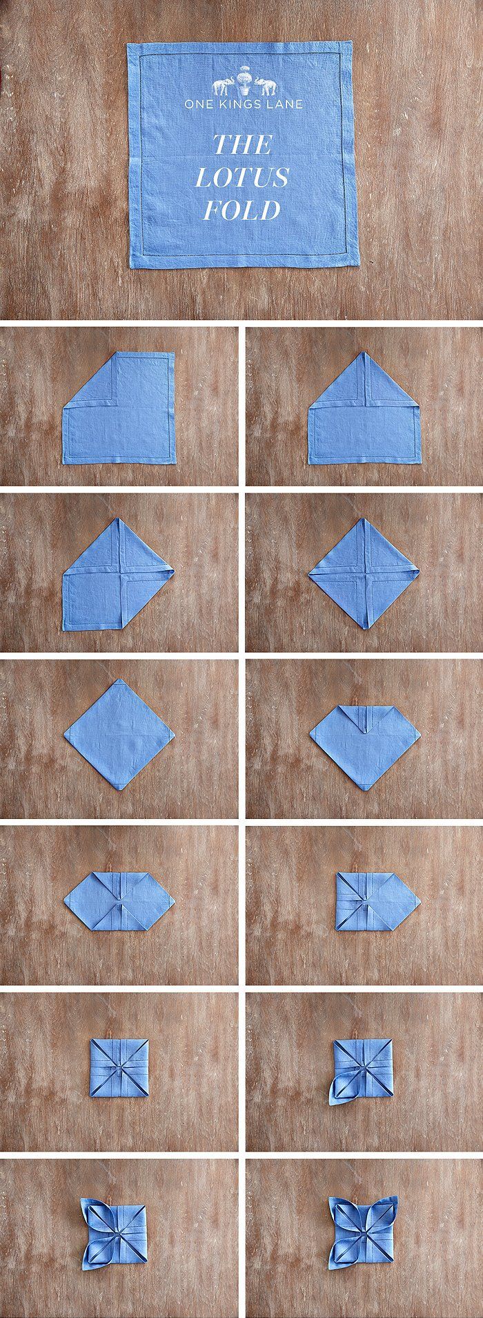 הוראות קיפול מפיות DIY שושנת מים בצבע כחול