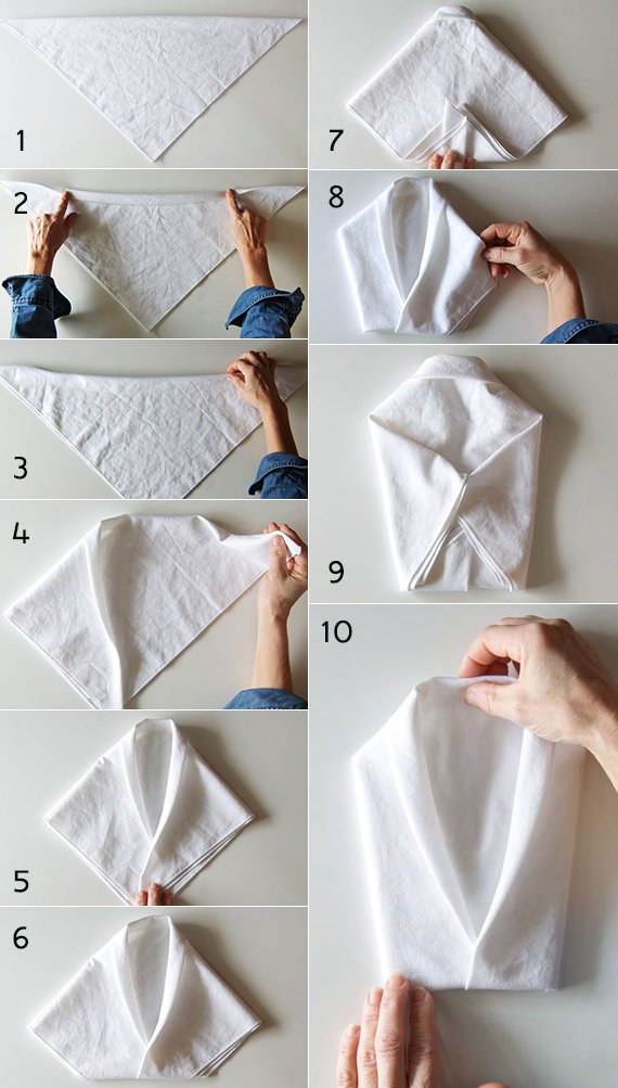 Hvordan kan du brette en serviett i form av en skjorte?