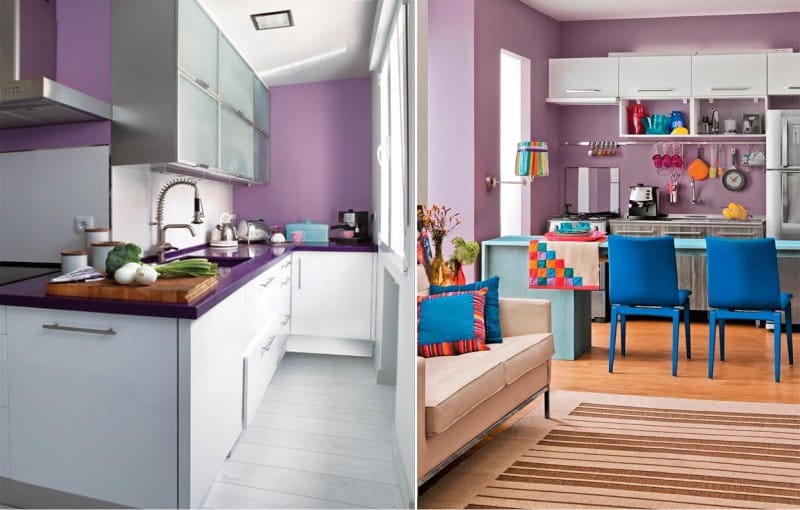 Leylak duvarlı modern mutfak