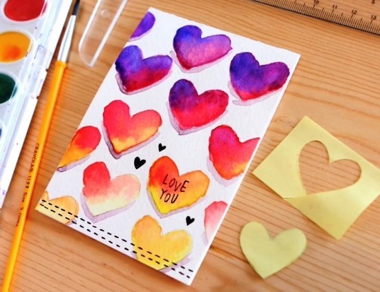 Hvordan designe det beste 14. februar Valentine -kort akvarellhjerter ombre
