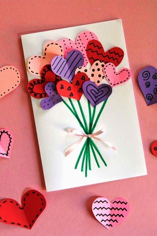 Hvordan designe det beste valentinkortet for 14. februar papirhjertebukett diy