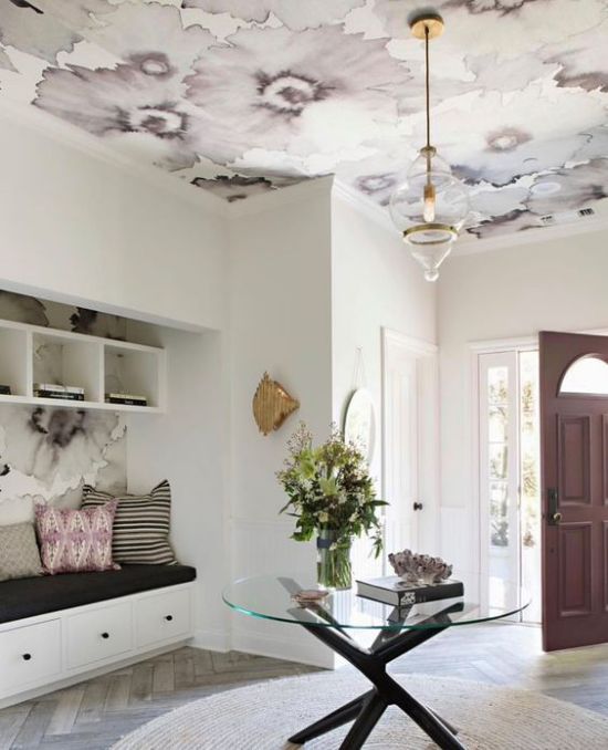 Ταπετσαρία στο διάδρομο οροφής ρομαντική ταπετσαρία ταβάνι οροφής σε λουλουδάτο μοτίβο