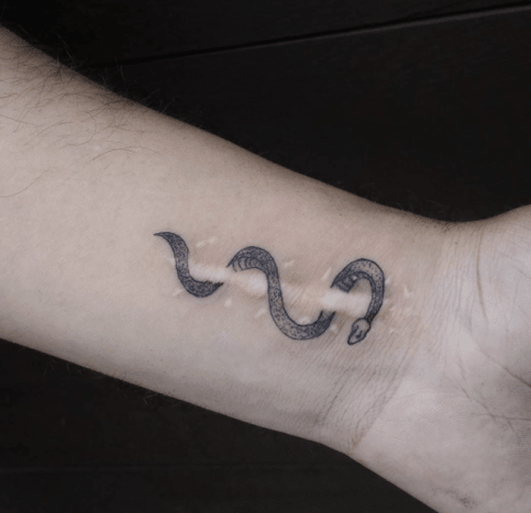 gyvatė aplink rando tatuiruotę