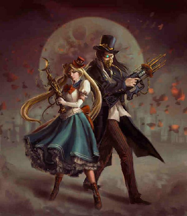 Kalbant apie alternatyvią visatą, šį labai kūrybingą kito klajoklio meną paimtų maišas. „Sailor Moon“ ir „Tuxedo Mask“ vaizduojami kaip gyvenantys „Steampunk“ aplinkoje.