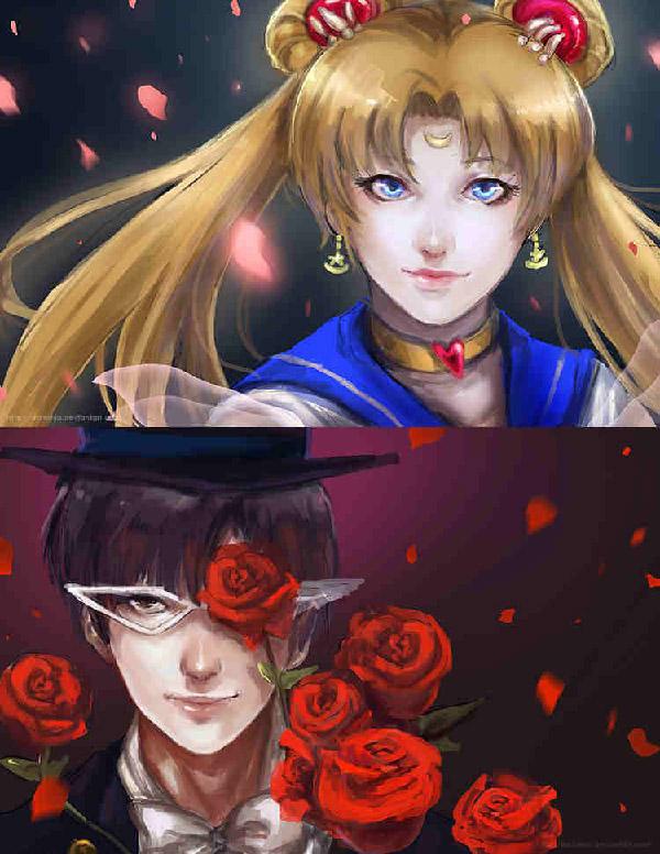 Atrodęs kaip žvaigždžių kryžiaus meilužis, darkshia menininkas padarė labai gerą darbą sujungdamas rožių žiedlapius nuo Tuxedo Mask iki Sailor Moon. Kita vertus, skirtingos rožių žiedlapių spalvos atspindi kiekvieno asmenybę.