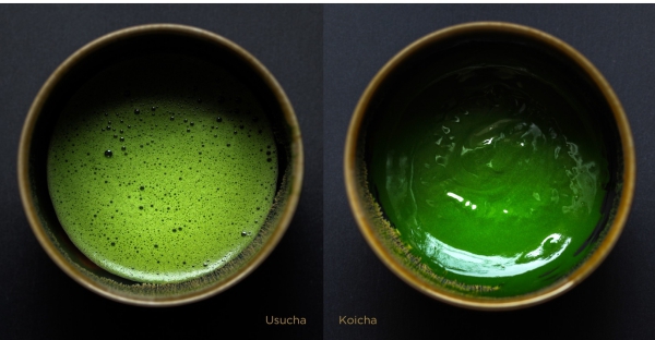 Tradisjonell Matcha -tilberedning - tips for den perfekte kopp grønn te usucha koicha side om side