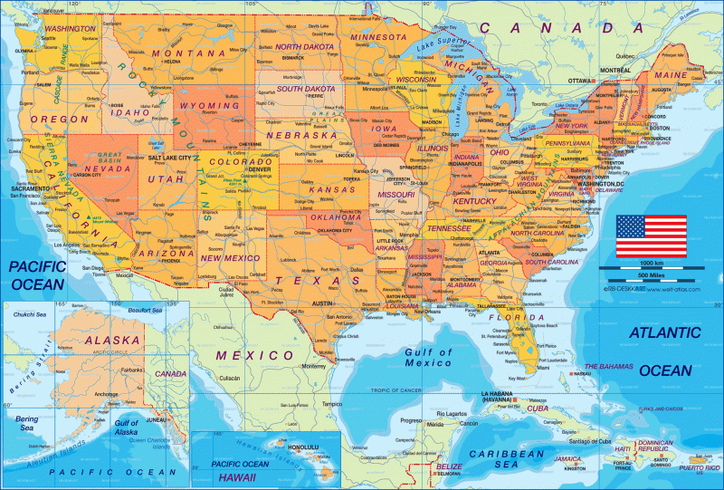 USA okružní mapa