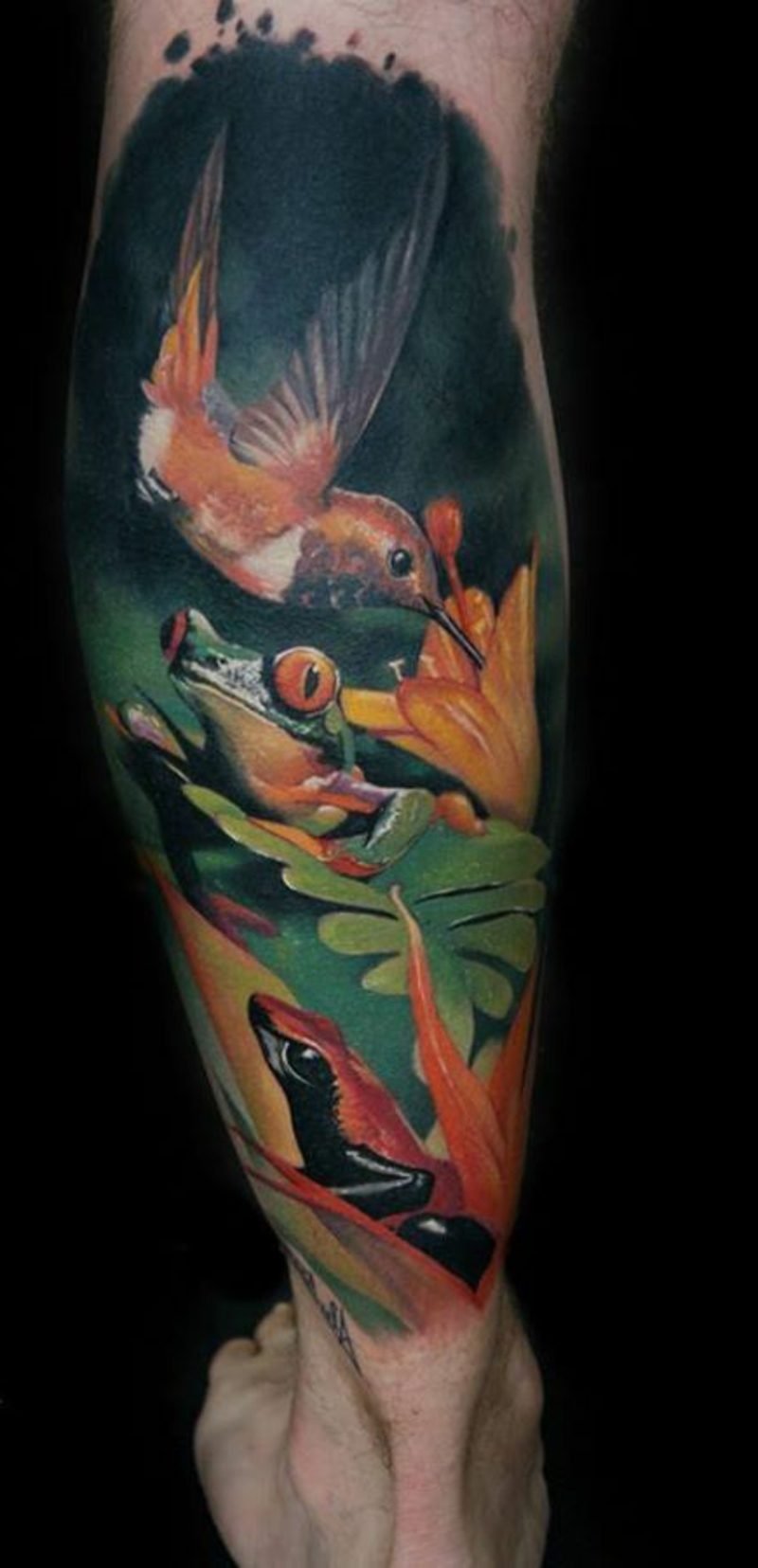 tele tetování kolibřík noha