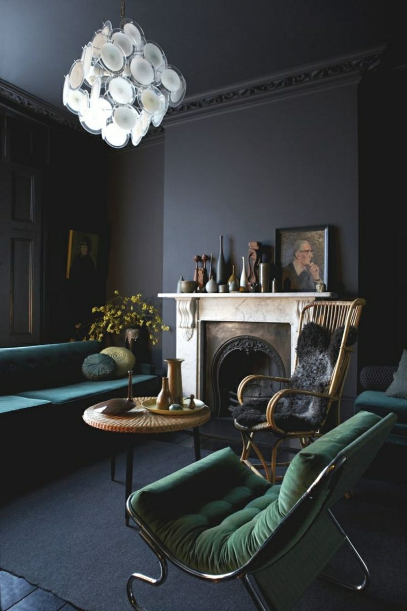 Barvy stěn nápady tmavě šedý obývací pokoj