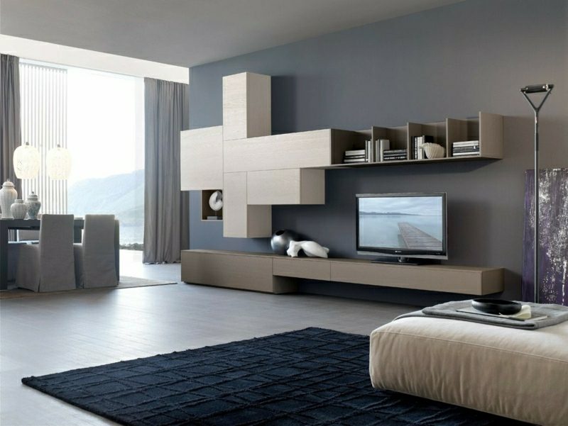 Šedé tóny designu stěn v obývacím pokoji