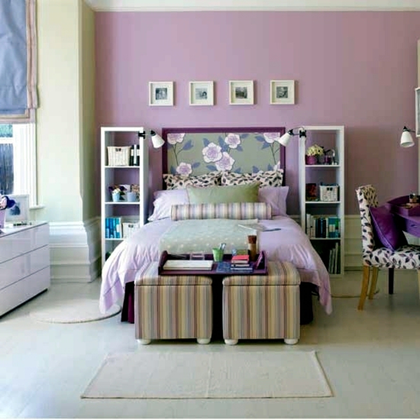 veggfarge lilla livlig interiørdesign skape soverom