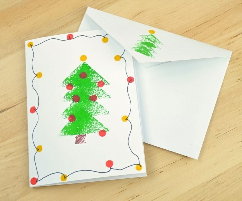 Vyrobte si vlastní vánoční přání Bramborové razítko vánoční stromeček