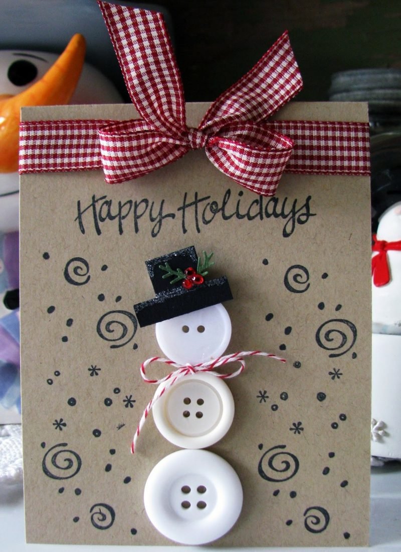 Vytvořte si vlastní vánoční přání z lepenkových knoflíků sněhuláka