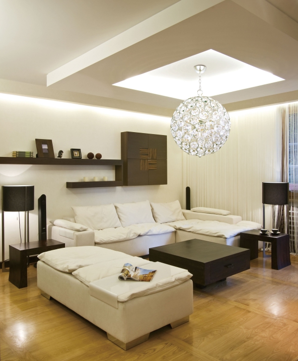Hvor mye lys trenger et rom moderne sofakrone i stuen
