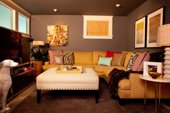 כללי רעיונות לעיצוב הבית פינת מגורים ספה פינתית צהובה