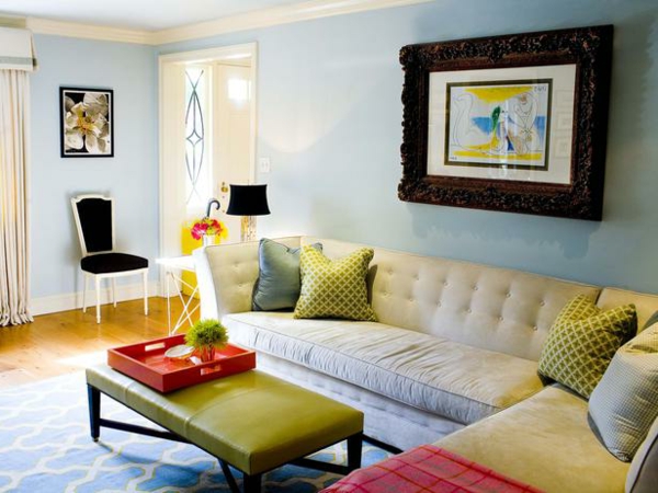 nápady na barvy obývacího pokoje světle modrá tráva zelená