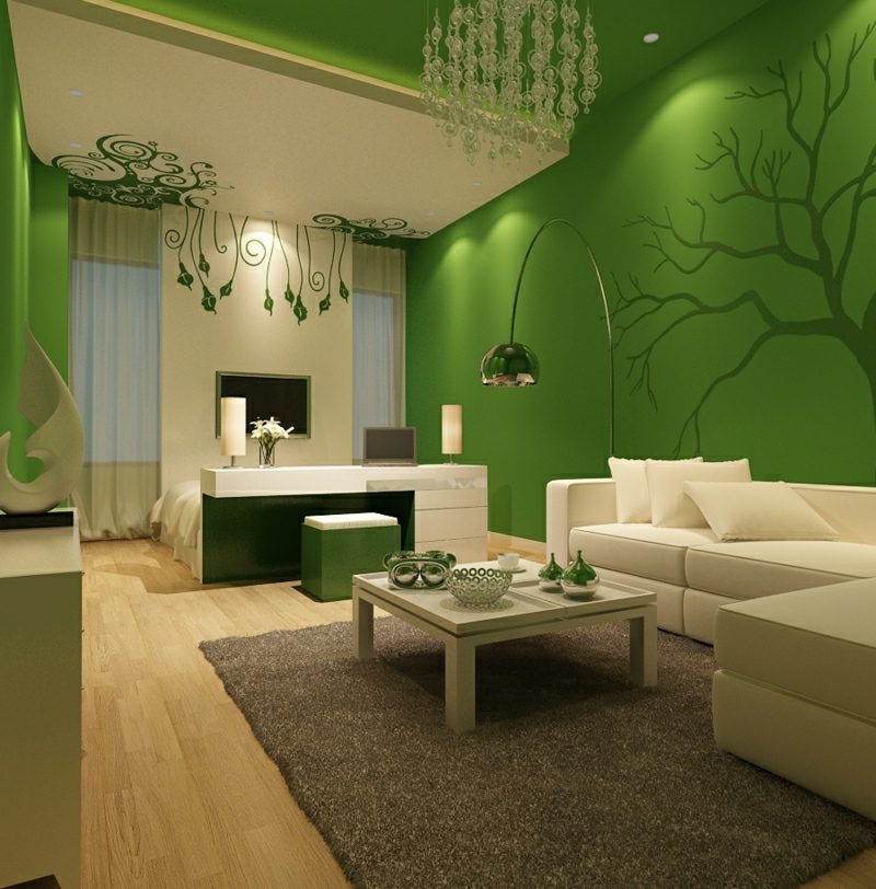 Vybarvěte obývací pokoj krémovou a zelenou barvou