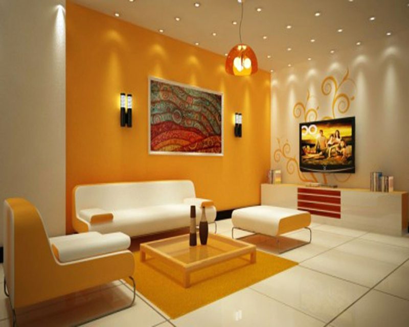 Vybarvěte obývací pokoj oranžovou a bílou barvou