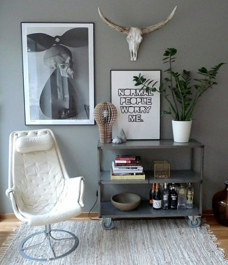 Obývací pokoj design šedé nástěnné malby dekorace skandinávský styl