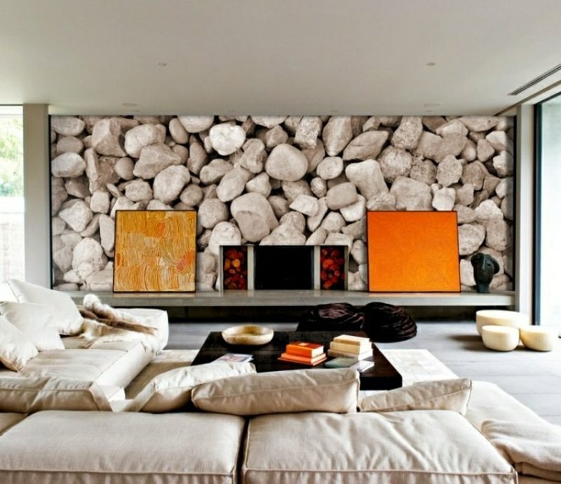 Obývací pokoj design skandinávský přízvuk nástěnné kameny