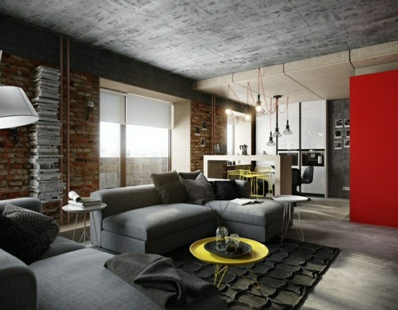 Obývací pokoj design průmyslový elegantní stropní betonový vzhled