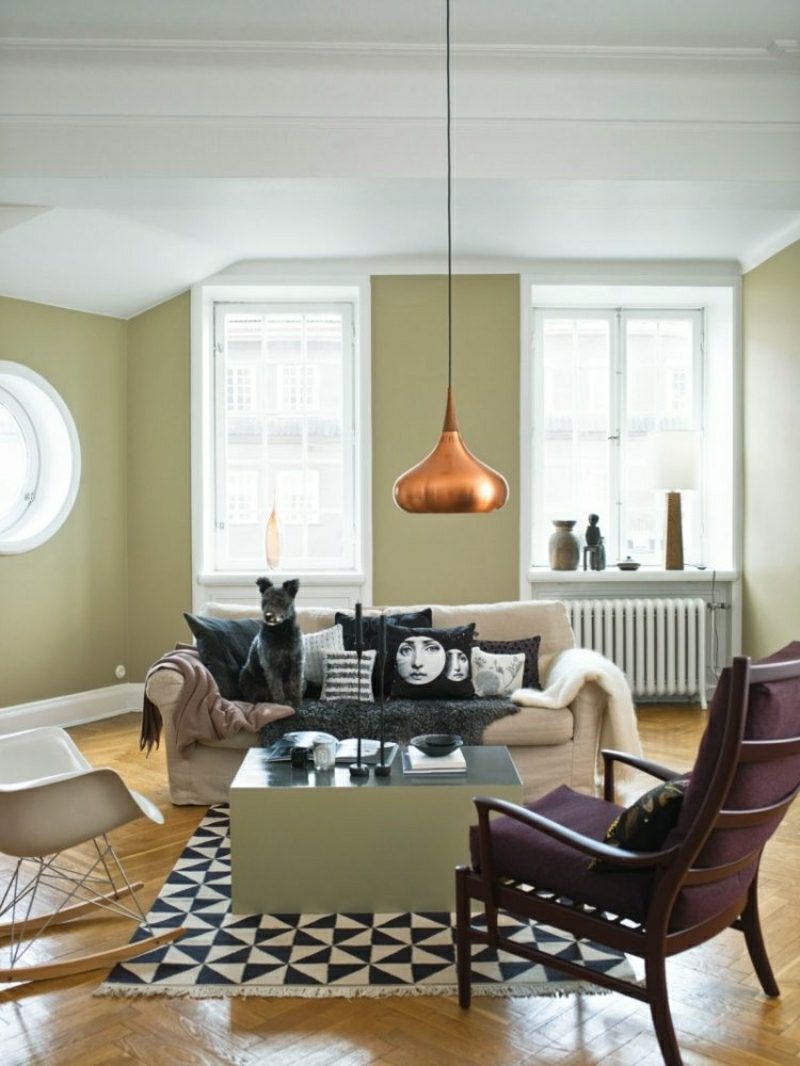 Originální design obývacího pokoje ve skandinávském stylu v pastelových barvách