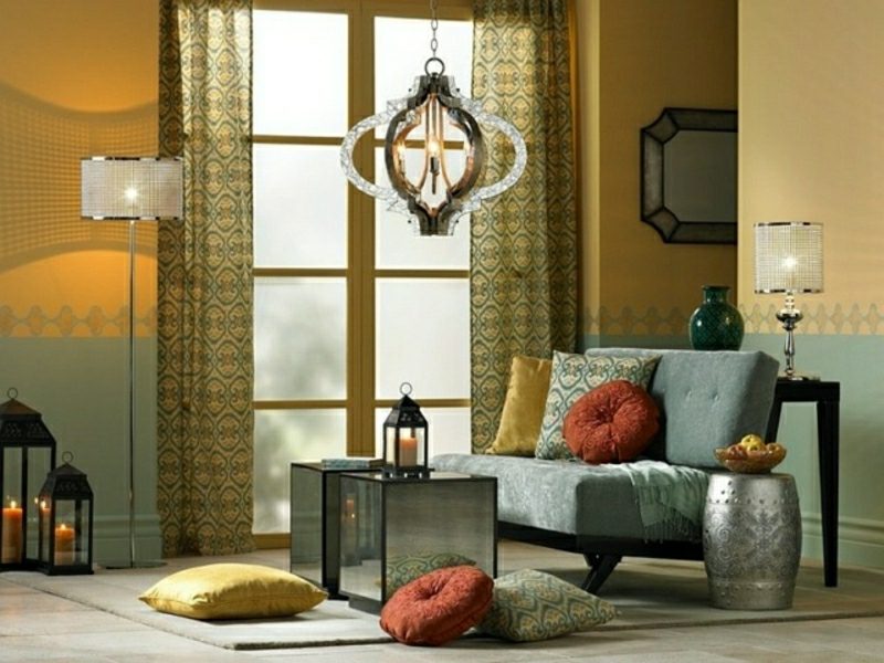 Design obývacího pokoje Originální lustr v marockém stylu