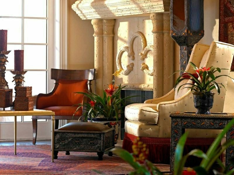 Obývací pokoj vytváří nádherný vzhled v orientálním marockém stylu