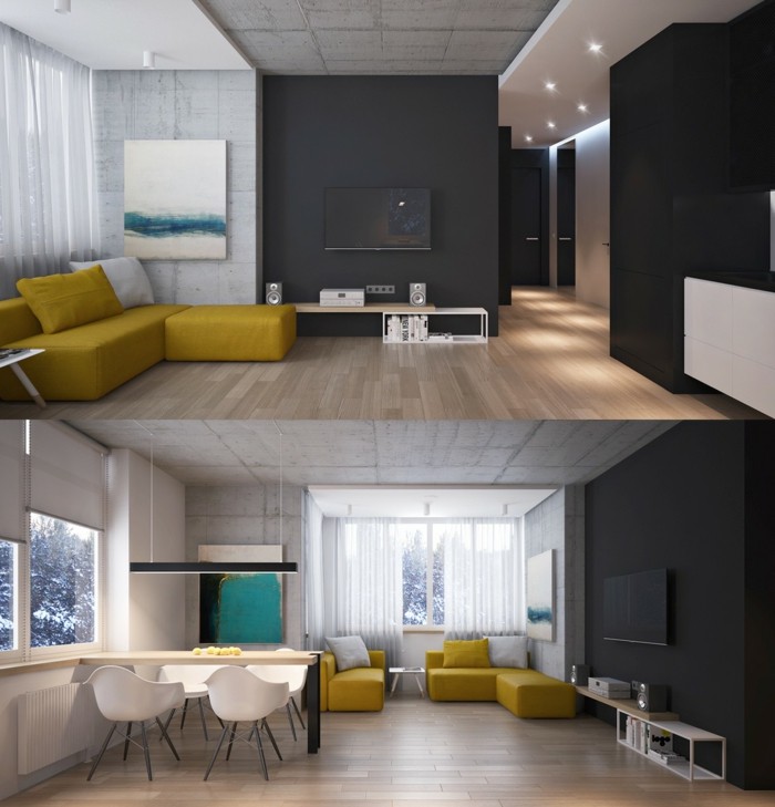 nápady pro design obývacího pokoje s černou
