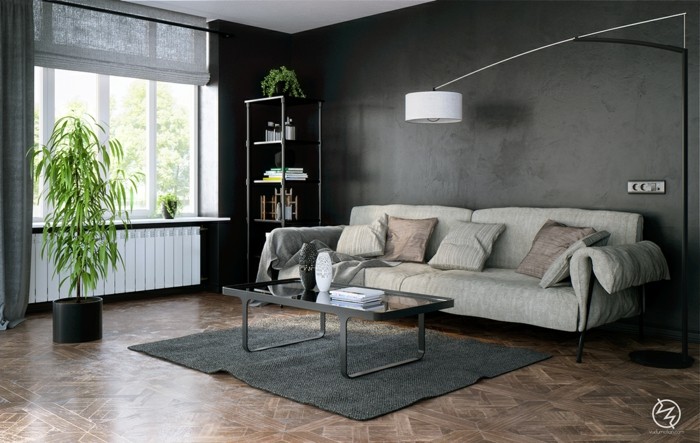 design černé stěny pro obývací pokoj
