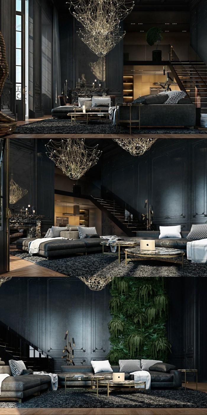 Navrhněte obývací pokoj v černé barvě