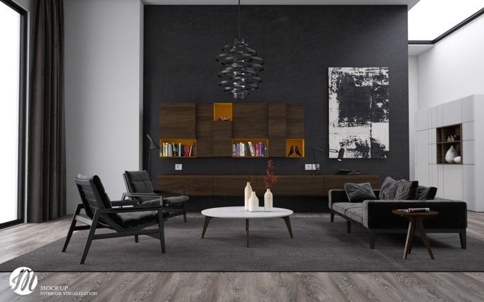 nápady na design obývacího pokoje v černé barvě