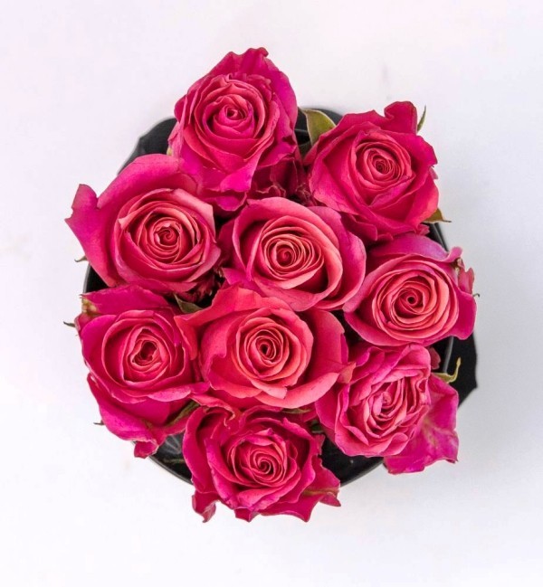 Πολυτελές όμορφο κουτί με τριαντάφυλλα με θέα από ψηλά