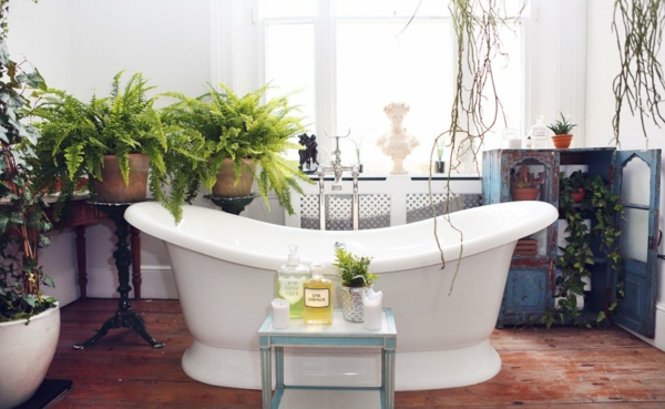 rom dekorere ideer bad ideer badekar planter vintage møbler